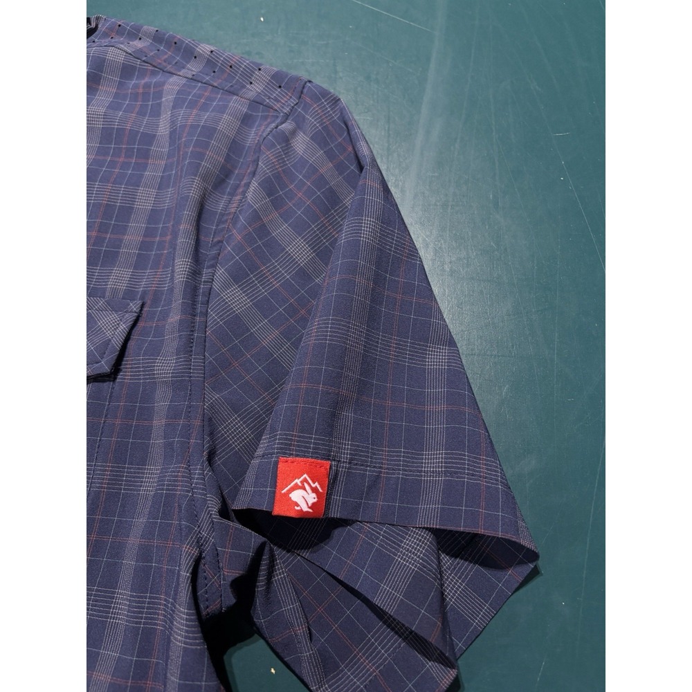 Rabbit High Country Vented Shirt Mens Large Blue Plaid Snap Trail Running Hiking - Picture 7 of 15